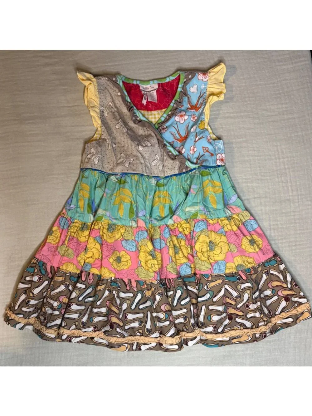 Matilda Jane Girls Size 4 Mixed Print Ruffle Dress Multicolor Floral & Butterfly - Picture 1 of 7